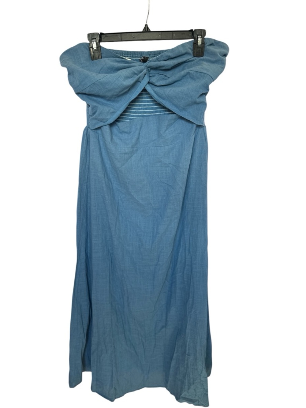 Blue Strapless Twist-Front Maxi Dress